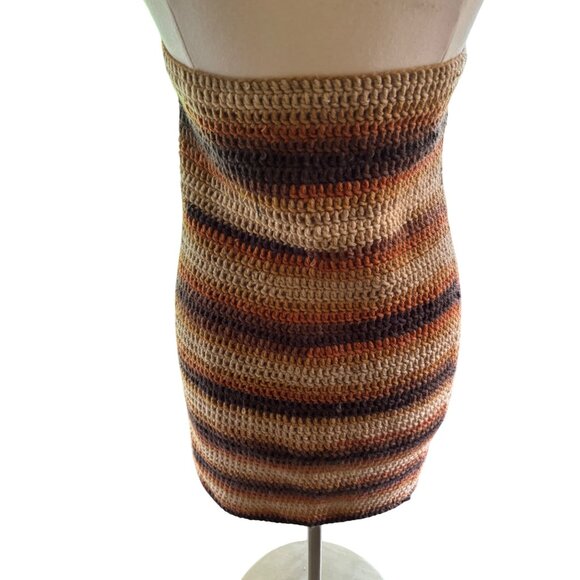 Handmade Crochet Halter Dress With Earthy Striped Pattern - Picture 5 of 7